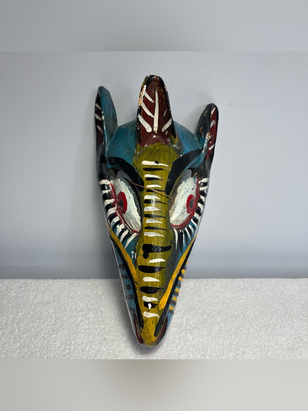 Hand-Carved And Painted Vintage Tribal Guatemalan Folk Art Wooden Animal Mask